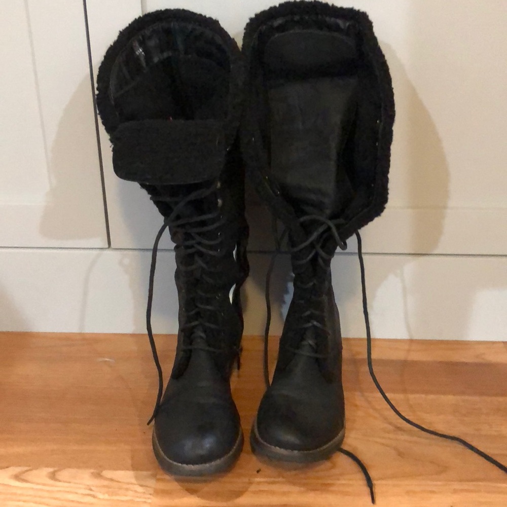 Lace up, black, combat style leather boots